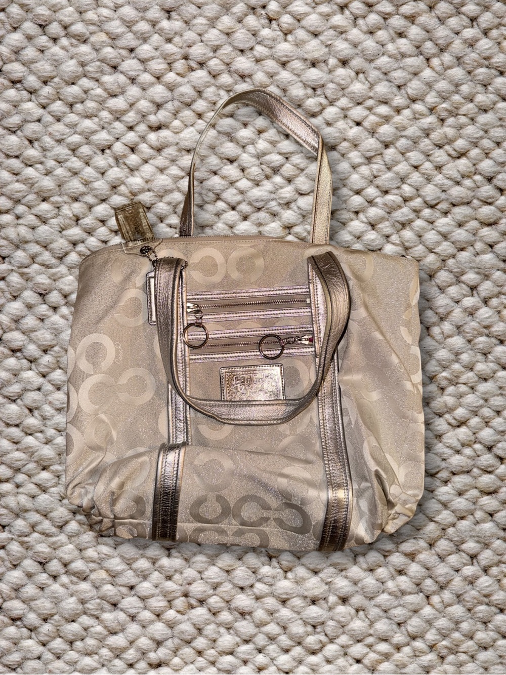 Coach Poppy Signature C's Metallic Silver Vintage Tote